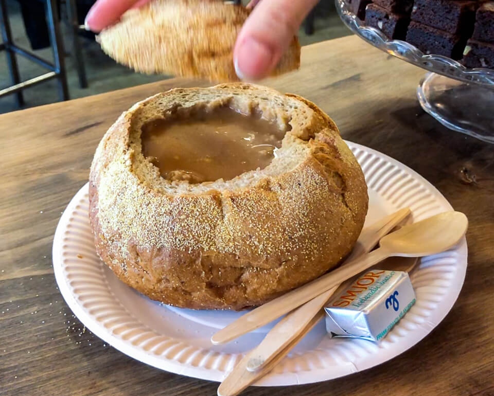 soup in bread at Icelandic Street Food in Reykjavik