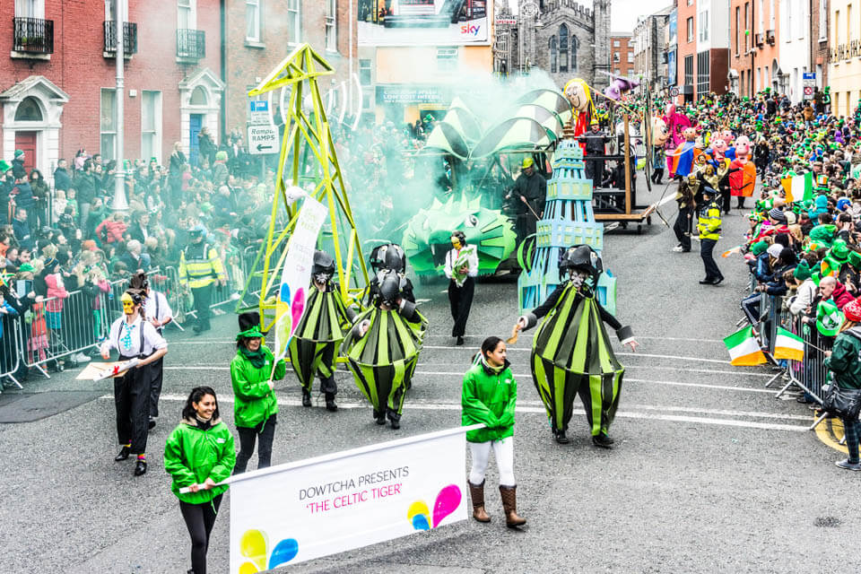 Street parade in Dublin on St. Patrick's day